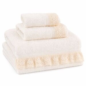 Vintage Cannon Cream White Cotton 3 Piece Towel Set Crocheted Lace Trim USA Made